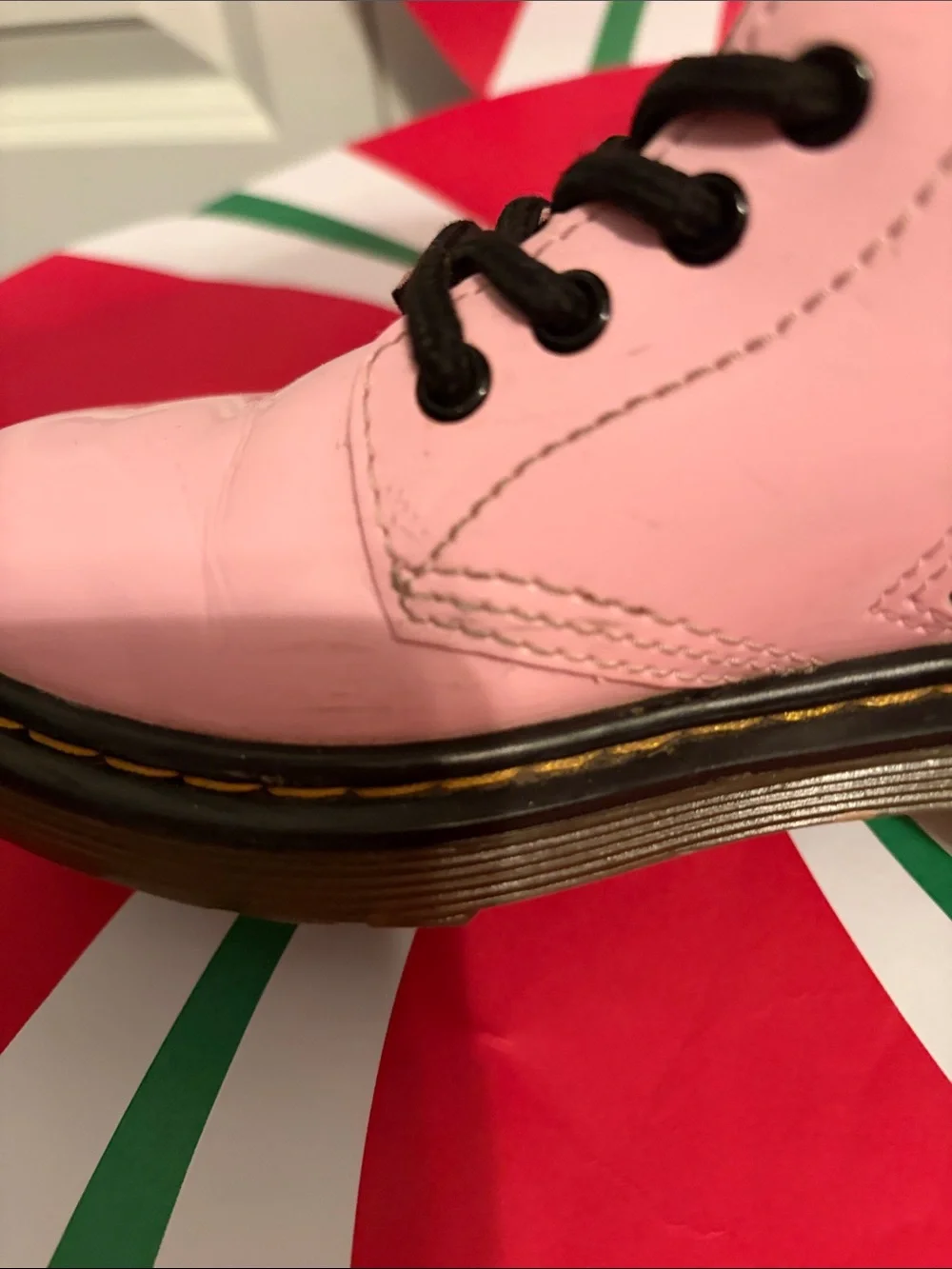Dr. Martens Pink Leather Lace-Up Boots with Black Accents for girls